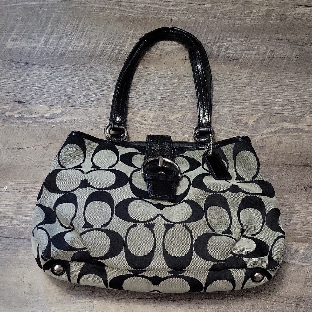 Coach Soho Black and Gray Canvas Shoulder Bag with Signature Monogram